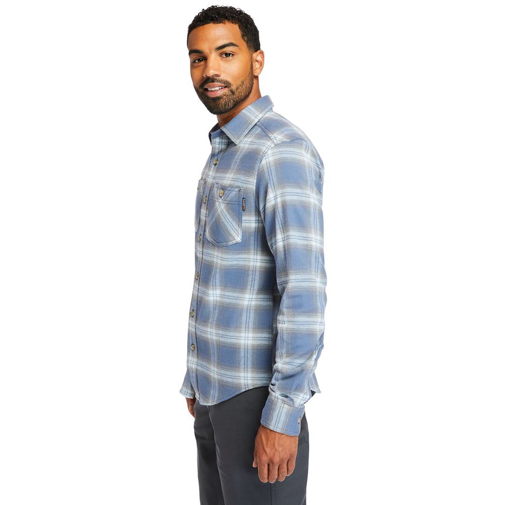 Timberland Mens Shirts PRO® Woodfort Flex Flannel Work - Blue/White - India TP4865017